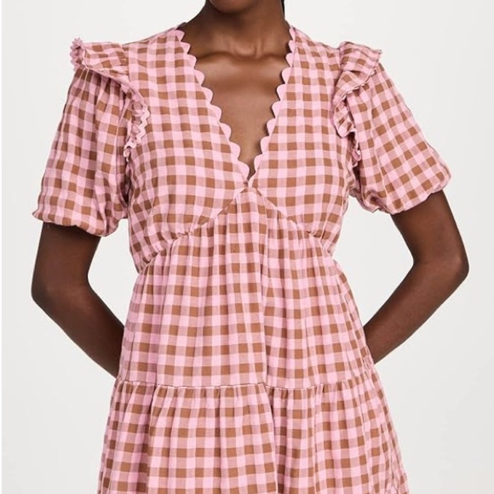 English Factory Pink and White Flutter Sleeve Mini Dress